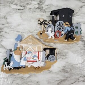 Vintage Burwood Products Amish Buggy Barn Farm Wall Hanging Plaque 3340-1 3340-2